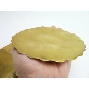 Vintage Brass Flower Dishes Etched Asian Design Candle Holder Trinket Dish